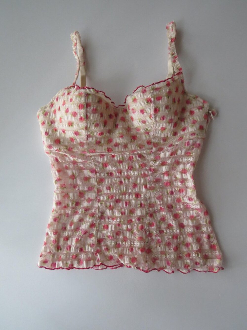 Italian Intimissimi Rose Print Bustier Cami, Pink Floral Lace Corset Top, Vintag